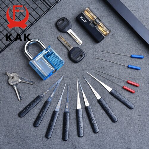 transparent visible practice padlock set with broken key extractor tool and locksmith wrench kit - Image 3