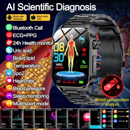 advanced health monitoring smartwatch with blood pressure ecg sleep tracker waterproof design and 7-day battery life