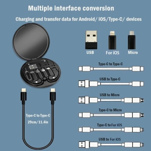multifunctional 60w usb type c fast charging cable set with storage box and travel pin - Image 4