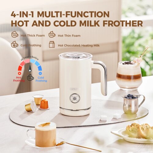 electric milk frother for creamy cappuccinos and hot chocolate fully automatic home appliance in light yellow - Image 7