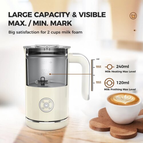 electric milk frother for creamy cappuccinos and hot chocolate fully automatic home appliance in light yellow - Image 6