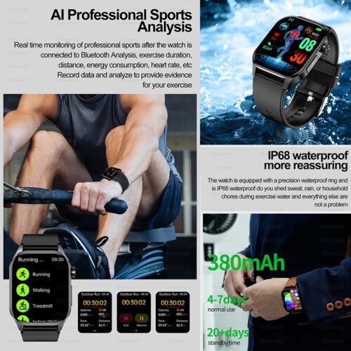 advanced health monitoring smartwatch with blood pressure ecg sleep tracker waterproof design and 7-day battery life - Image 7