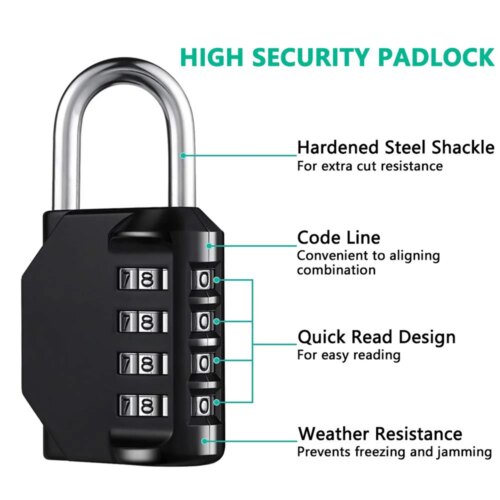 resettable 4 digit combination lock waterproof heavy duty padlock for outdoor school use - Image 3