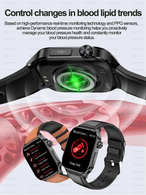 advanced health monitoring smartwatch with blood pressure ecg sleep tracker waterproof design and 7-day battery life - Image 5