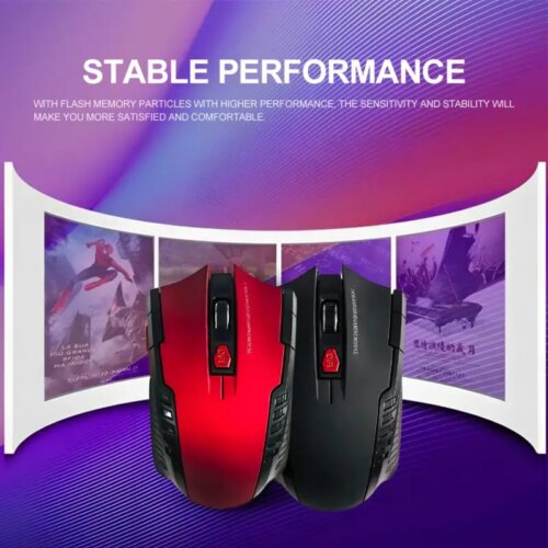 2.4G wireless optical mouse with 6 buttons for laptop and gaming performance in red and black - Image 5