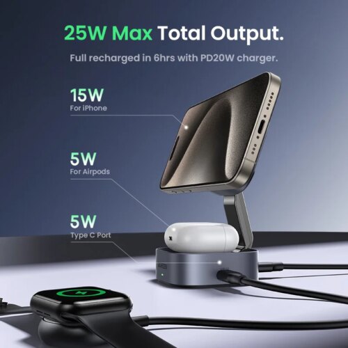 25w magnetic wireless charger stand for iphone 15 16 pro max airpods fast charging solution - Image 5