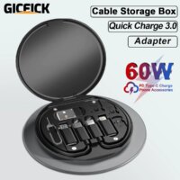 multifunctional 60w usb type c fast charging cable set with storage box and travel pin