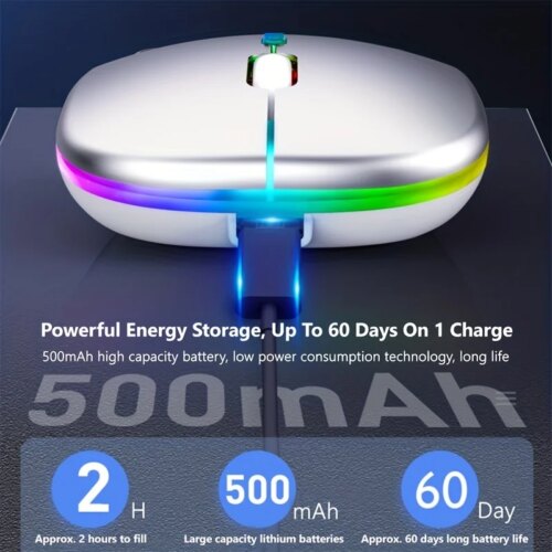 dual mode wireless mouse with rgb lighting rechargeable silent click for pc and mobile devices - Image 7