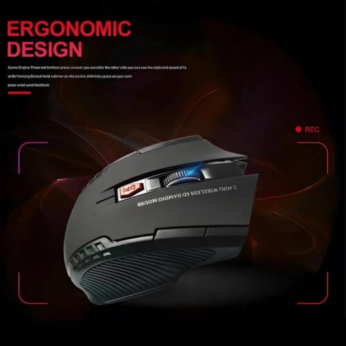 2.4G wireless optical mouse with 6 buttons for laptop and gaming performance in red and black - Image 3