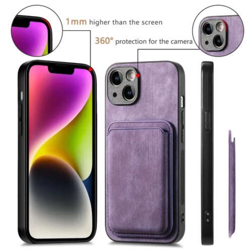 vintage leather case with detachable magnetic wallet for iphone 16 15 14 13 12 11 models - Image 7