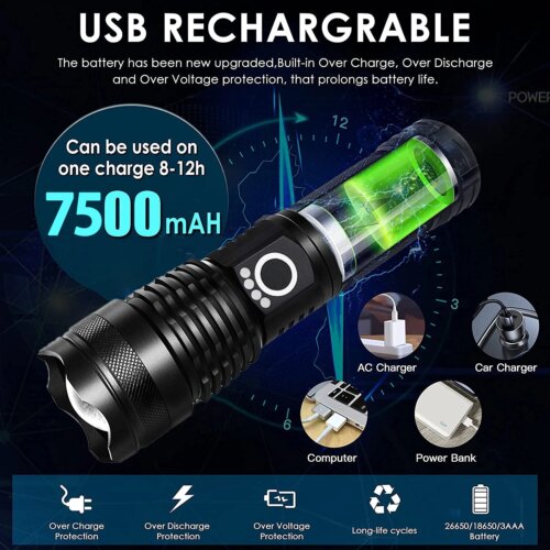 high power rechargeable led flashlight 8000 lumens waterproof torch for camping and outdoor emergencies - Image 6