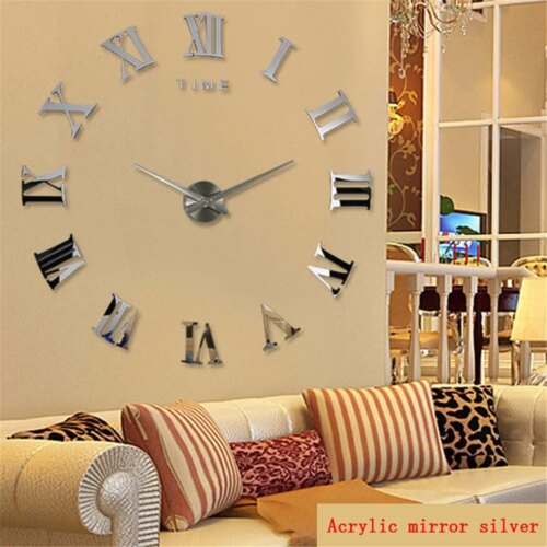 large 3d roman numeral acrylic mirror wall clock stylish home decor for living room - Image 3