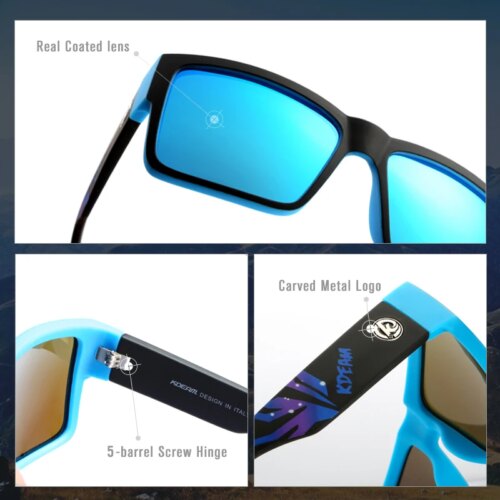 KDEAM Recommend Square Polarized Sunglasses For Men Women Outdoor Shades Ultra-thick Elastic Paint Frame 5-Barrel Hinges - Image 5