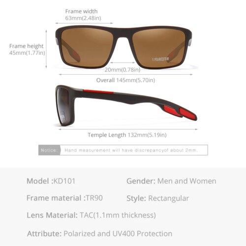 KDEAM Rectangular Ultra Light TR90 Sunglasses Men Polarized TAC 1.1mm Thickness Lens Driving Sun Glasses Women Sports Cat.3 - Image 6