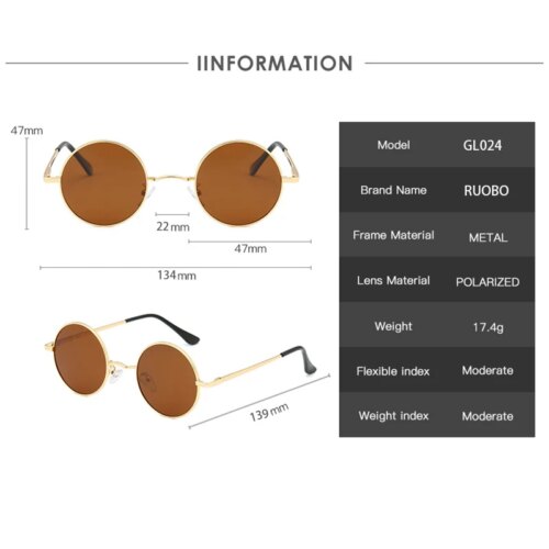 RUOBO Retro Polarized Round Metal Frame Sunglasses Eyewear For Men and Women Driving Fishing Brand Designer Sun Glasses UV400 - Image 7