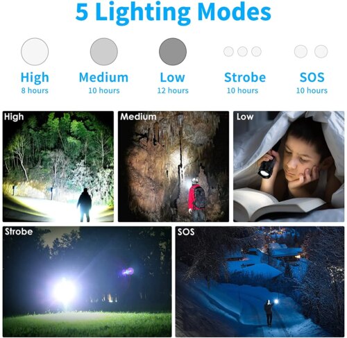 high power rechargeable led flashlight 8000 lumens waterproof torch for camping and outdoor emergencies - Image 3