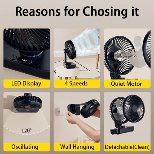 portable usb rechargeable desk fan with 4 speeds wireless oscillating function and adjustable angle - Image 3