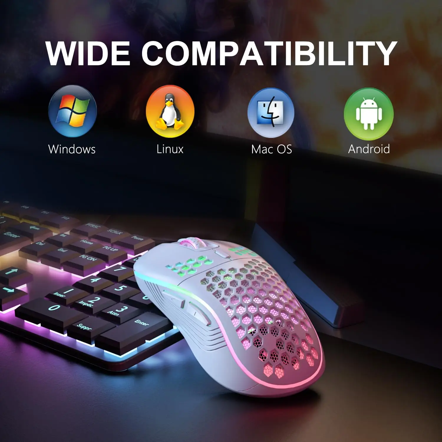 wireless rgb gaming mouse with adjustable dpi ergonomic honeycomb design for desktop and laptop - Image 4