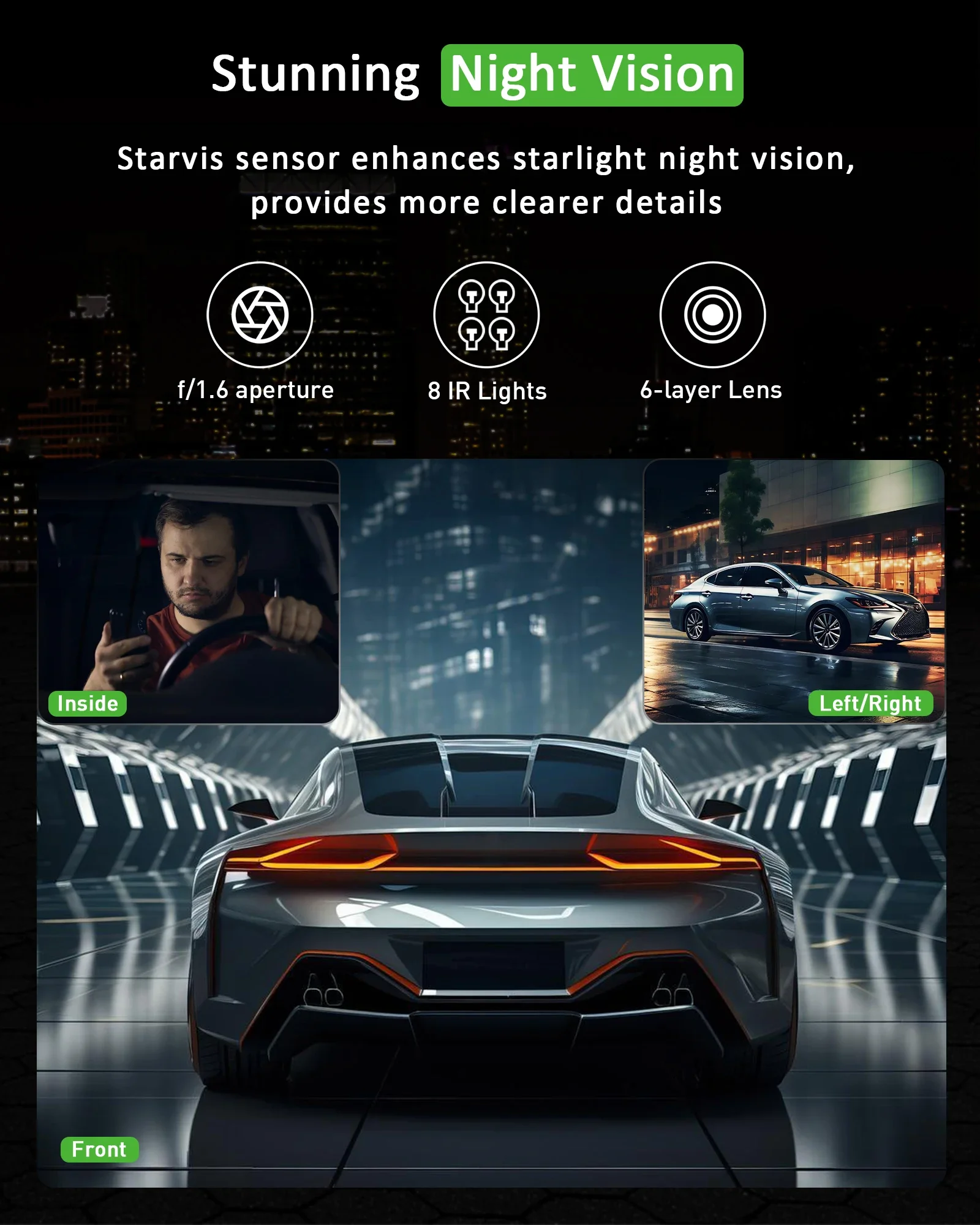 three channel dash cam video recorder with rear view and 24 hour parking monitor essential car accessory - Image 3