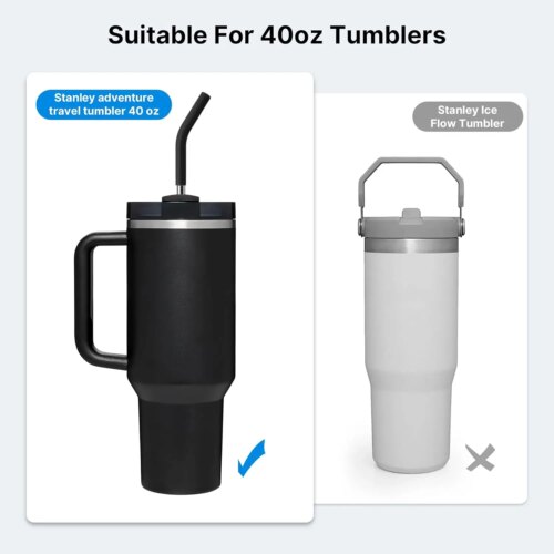 reusable stainless steel straws with silicone tips for stanley cups 2 pack with cleaning brush - Image 5