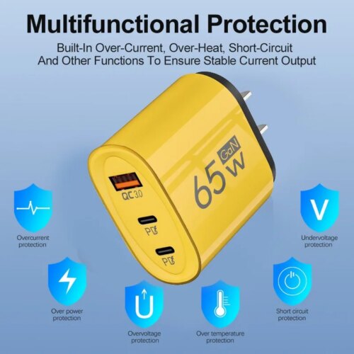 65w gan fast charging usb charger for iphone samsung and xiaomi mobile phones eu and us plug - Image 6