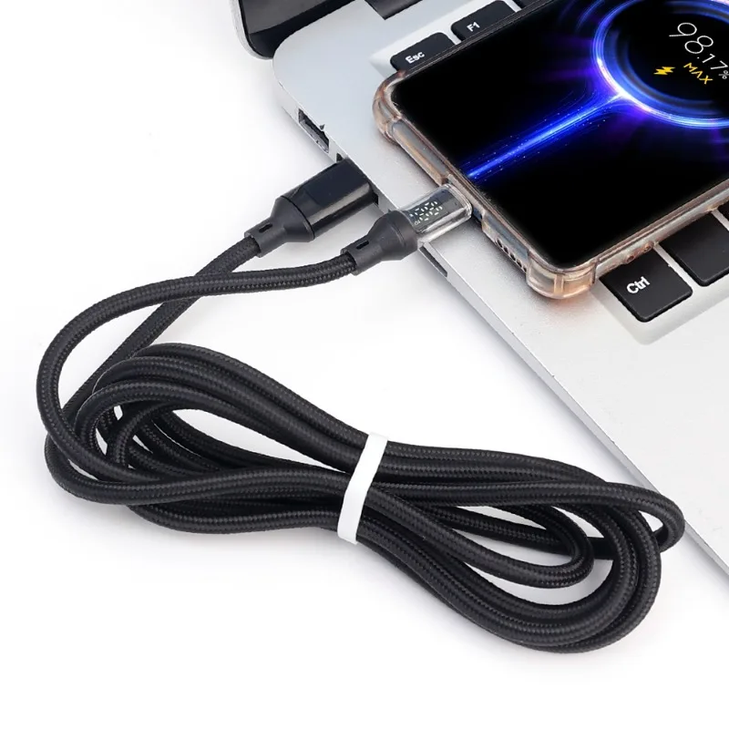 usb type c fast charging data cable with digital wattage meter 120w nylon braided 2m cord for smartphone devices - Image 6