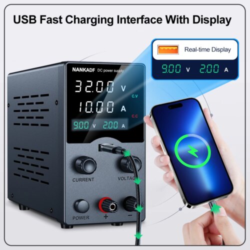 high precision dc power supply 0 to 30v 10a with led display and usb port - Image 3