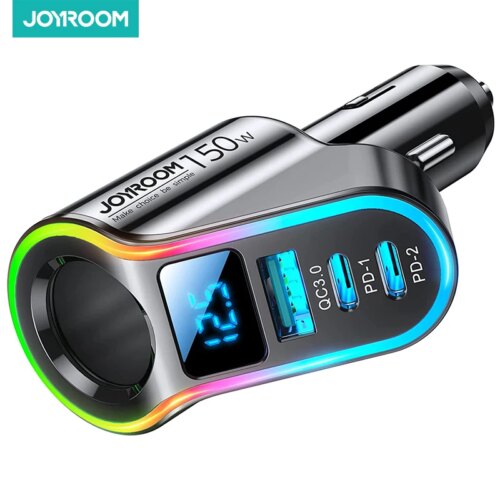 150w 4 in 1 fast charging cigarette lighter car charger for iphone and samsung devices