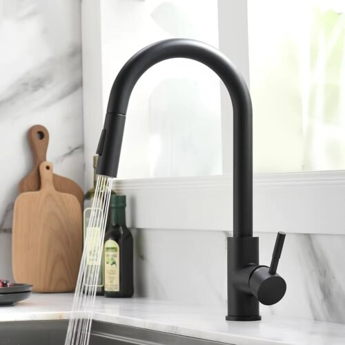 sleek silver pull out kitchen faucet single hole basin tap for modern bathroom sinks - Image 6