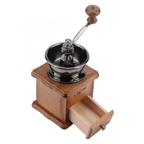 handcrafted retro style manual coffee bean grinder mini wooden and metal burr mill for fresh coffee - Image 5