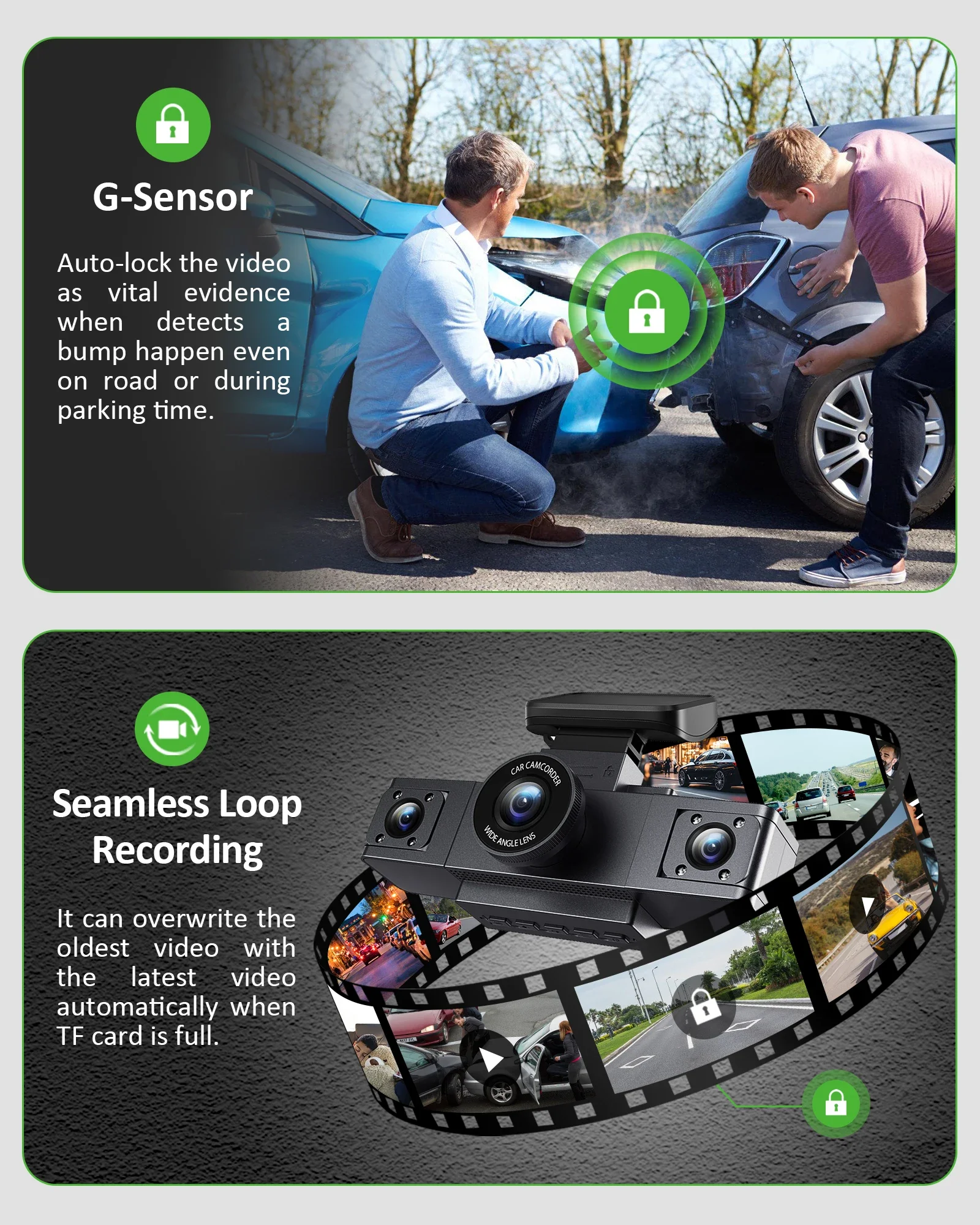 three channel dash cam video recorder with rear view and 24 hour parking monitor essential car accessory - Image 7