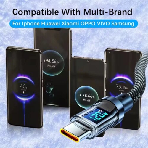120w led digital display usb type c cable quick charge for oppo vivo huawei fast charging 2m - Image 6