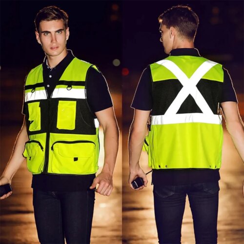 high visibility reflective safety vest for work night fishing and motorcycle riding multi-pocket design - Image 3