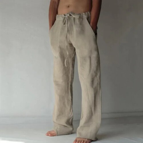 lightweight breathable cotton linen pants for men casual streetwear spring autumn trousers in solid colors - Image 5