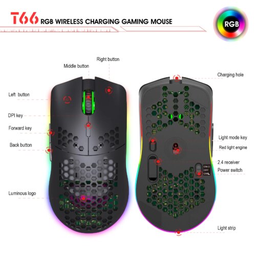 wireless rgb gaming mouse ultralight honeycomb design 3600 dpi for laptop and pc gamers - Image 7