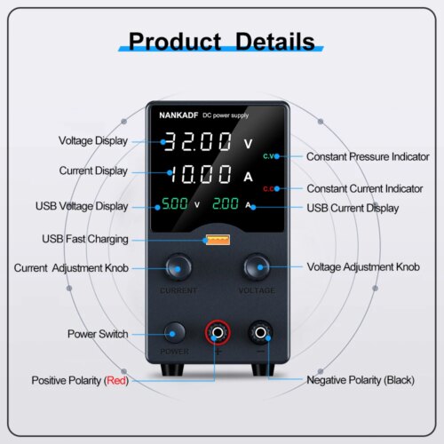 high precision dc power supply 0 to 30v 10a with led display and usb port - Image 6