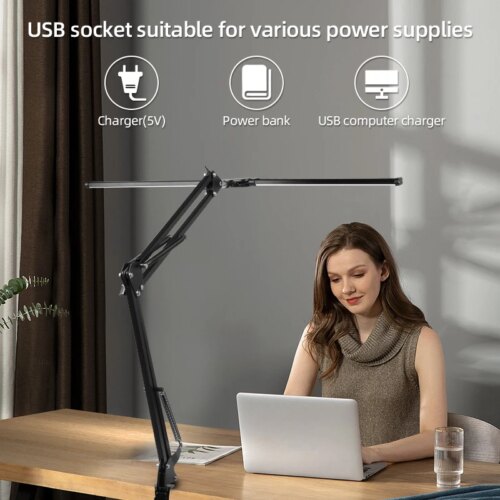 double head stepless dimmable led desk lamp for office study and reading lighting - Image 4