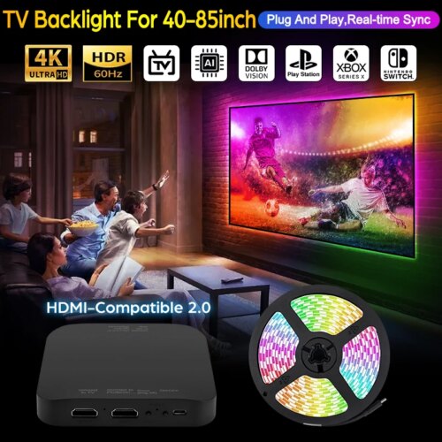 led ambient tv backlight light strip for 40 to 85 inch screens with real-time colour sync