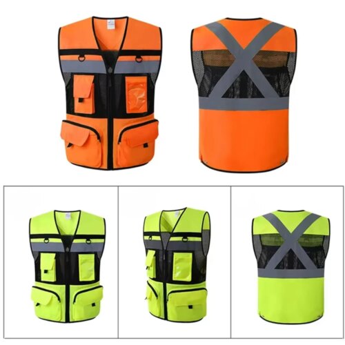high visibility reflective safety vest for work night fishing and motorcycle riding multi-pocket design - Image 7