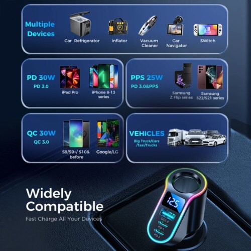 150w 4 in 1 fast charging cigarette lighter car charger for iphone and samsung devices - Image 7