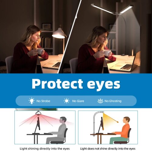 double head stepless dimmable led desk lamp for office study and reading lighting - Image 3
