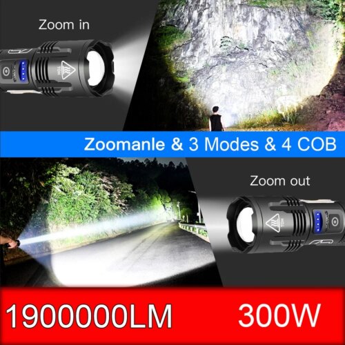 powerful 300w 19000lm rechargeable led flashlight with adjustable zoom for outdoor adventures - Image 7