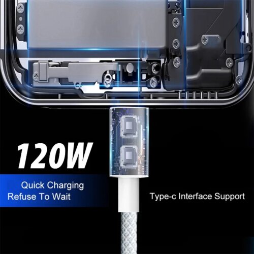 super fast 6a 120w usb type c charging cable for iphone 16 pro max mobile device 2m and 1m options - Image 5