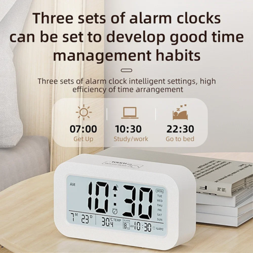 Battery Powered LCD Alarm Clock TEMP Date Week 3 Alarms Backlight Snooze Table  Clock Night Vision Function12/24H Digital Clock - Image 4