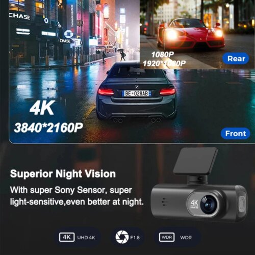 4k 1080p dual channel dash cam with gps wifi and 24h parking monitor features 170° view angle - Image 4