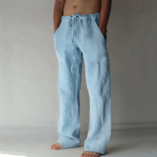lightweight breathable cotton linen pants for men casual streetwear spring autumn trousers in solid colors - Image 3