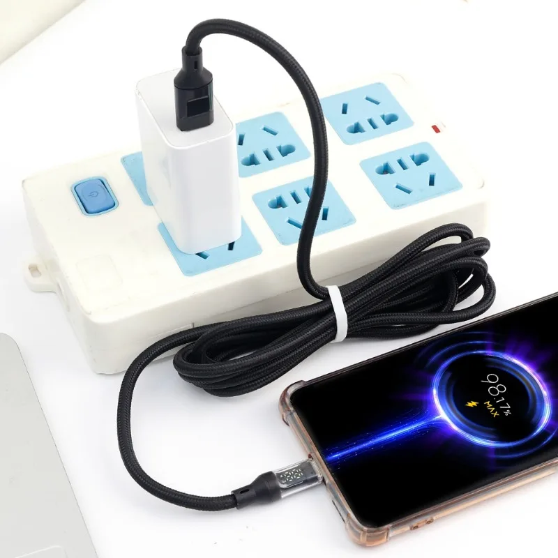 usb type c fast charging data cable with digital wattage meter 120w nylon braided 2m cord for smartphone devices - Image 5
