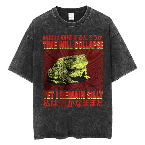 funny japanese frog t shirt for men oversized retro washed casual wear for all seasons - Image 7