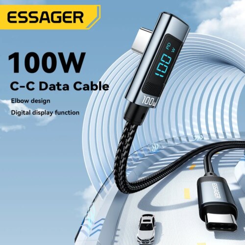 fast charging 100W usb c to type c elbow cable with led display for iphone huawei samsung 2m - Image 3