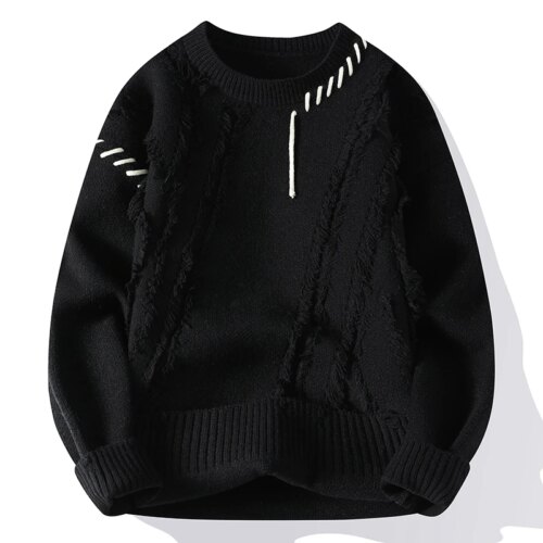cozy autumn winter mens knitted sweaters casual o neck and patchwork pullover fashion streetwear - Image 7